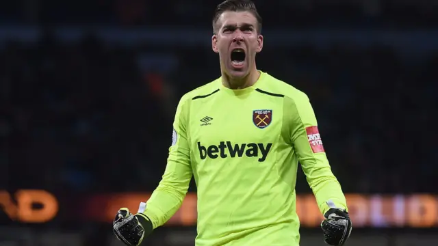 Adrian celebrates Angelo Ogbonna's goal