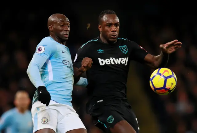 Michail Antonio races Eliaquim Mangala