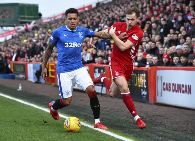 James Tavernier holds off Aberdeen's Greg Stewart