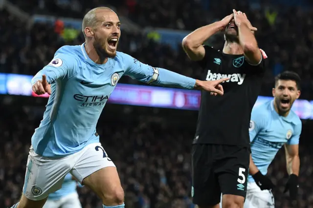 David Silva celebrates his goal