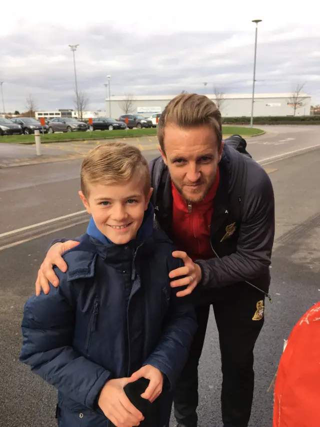 James Coppinger with Doncaster fan Luka