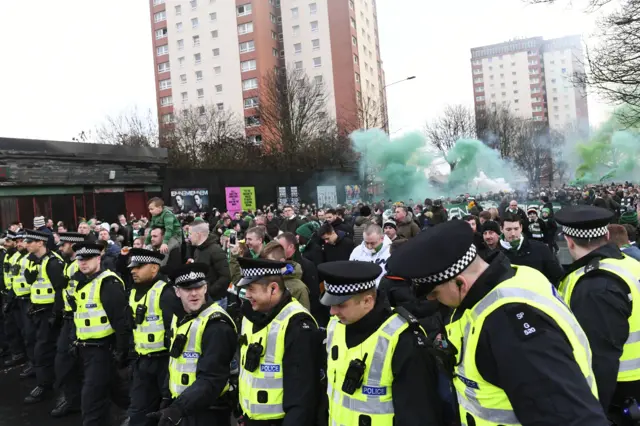 Police accompany Celtic fans to the stadium