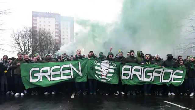 Members of Celtic's Green Brigade section of fans