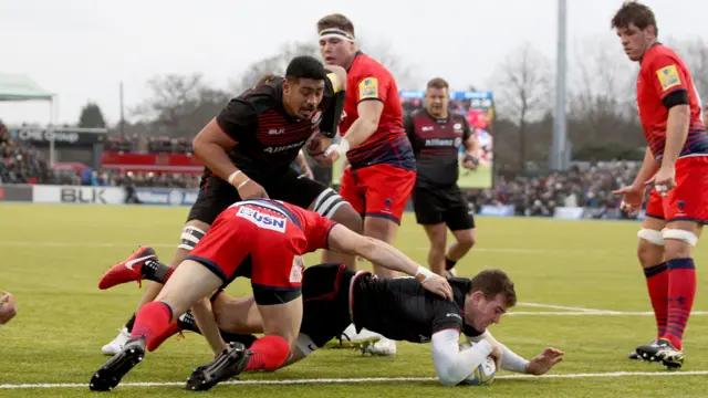 Ben Spencer scores a try for Saracens