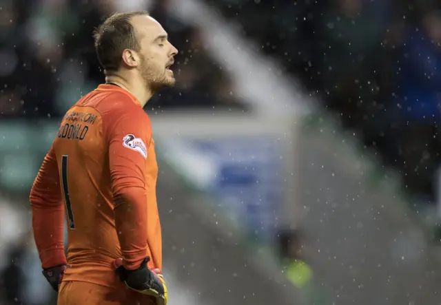 Kilmarnock keeper Jamie McDonald looks dejected after gifting Hibs an equaliser