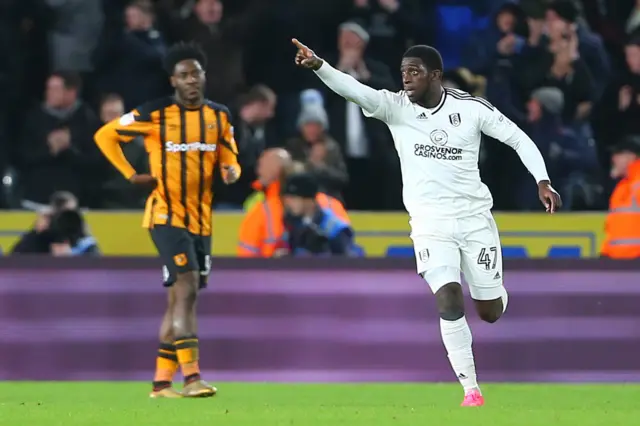 Aboubakar Kamara celebrates scoring Fulham's equaliser against Hull