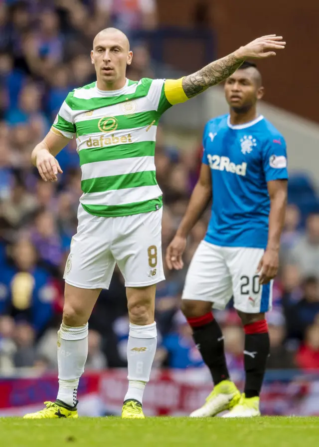 Celtic captain Scott Brown and Rangers striker Alfredo Morelos