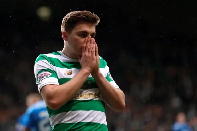 James Forrest reacts after missing a chance