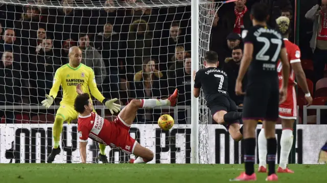 Robert Snodgrass scores for Aston Villa against Middlesbrough