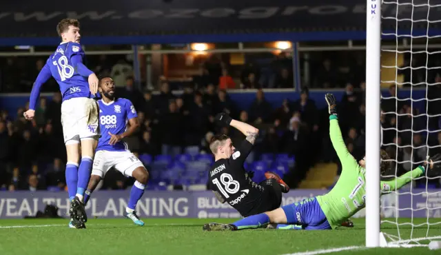 Jacques Maghoma scores for Birmingham against Leeds