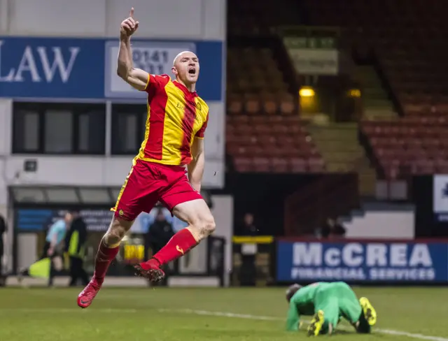 Conor Sammon celebrates scoring for Partick Thistle against Ross County