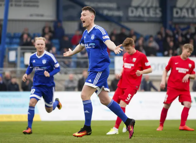 Peterhead's Rory McAllister celebrates against Montrose in May