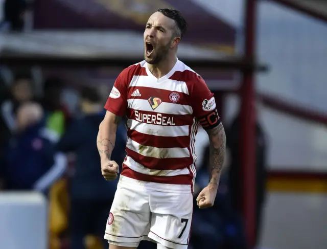 Hamilton's Dougie Imrie celebrates scoring a penalty kick