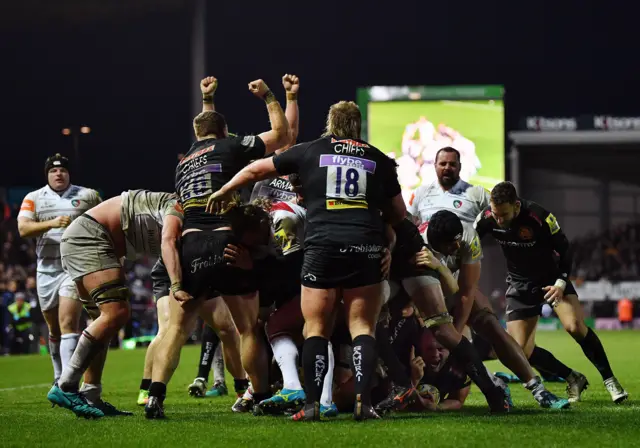 Jack Yeandle scores for Exeter to secure a bonus point