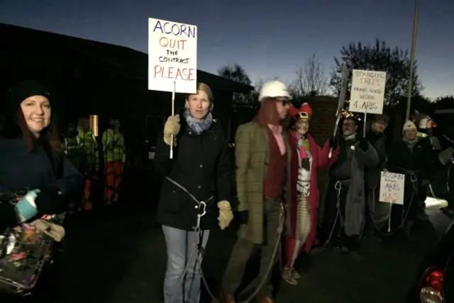 Protesters at the site