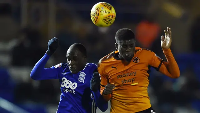 Cheick Ndoye of Birmingham City challenges Alfred N'Diaye of Wolves