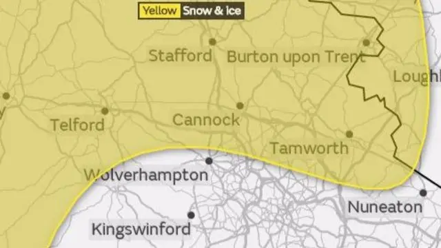 Area covered by yellow weather warning