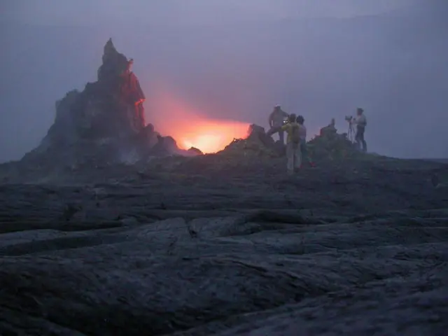 Photo dated in February 2005 shows tourists at the Erta Ale volcano in the Afar region of East Africa