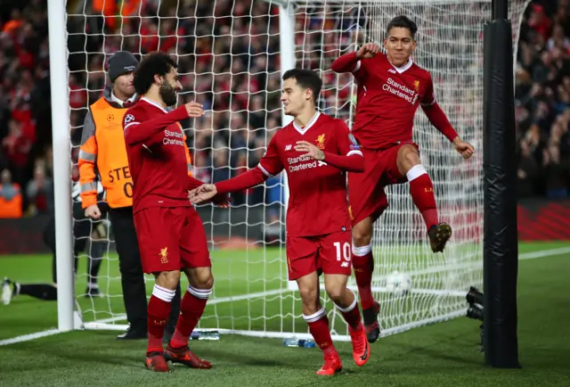 Mo Salah, Philippe Coutinho and Roberto Firmino