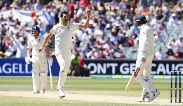 Mitchell Starc takes wicket of Craig Overton