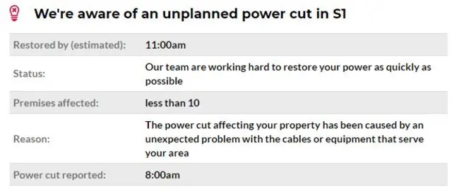 Notice on website explains power loss