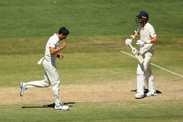 Starc celebrates wicket of Broad