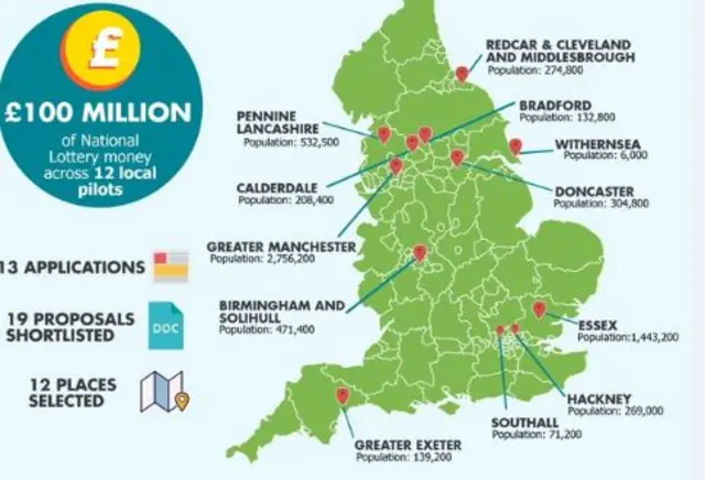 Map showing funding areas