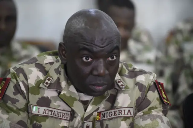 Commander of the Operation Lafiya Dole Major General Ibrahim Attahiru speaks at the army headquarters, in Maiduguri, Borno State in northcentral Nigeria, on October 4, 2017. The United Kingdom is providing expert training to the Nigerian military in helping to develop the skills necessary to tackle the terror threat of Boko Haram in North East Nigeria. Boko Haram's Islamist insurgency began in 2009 and has killed at least 20,000 and forced more than 2.6 million from their homes.