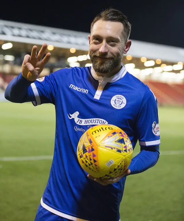 Queen of the South striker Stephen Dobbie celebrates his hat-trick