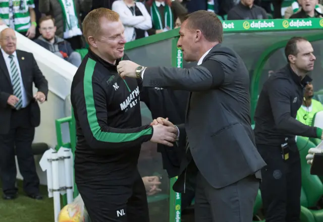 Hibs head coach Neil Lennon and Celtic boss Brendan Rodgers