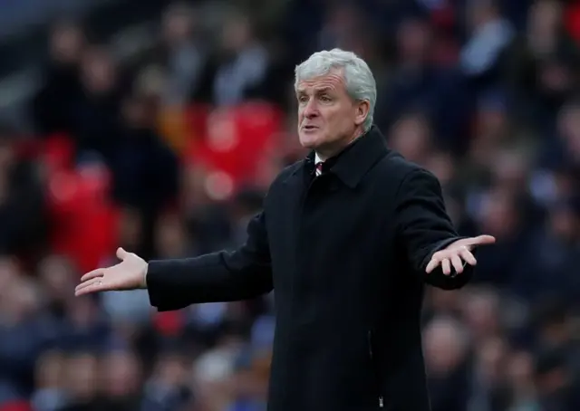 Stoke City manager Mark Hughes reacts