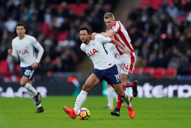 Mousa Dembele holds the ball