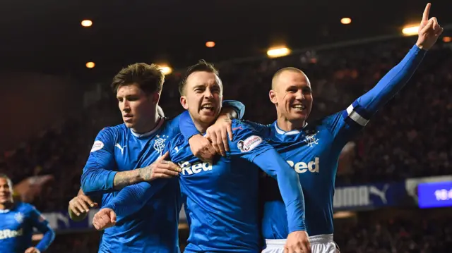 Rangers celebrate Danny Wilson's winning goal