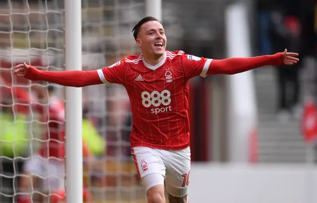 Nottingham Forest midfielder Barrie McKay celebrates scoring the opening goal against Bolton