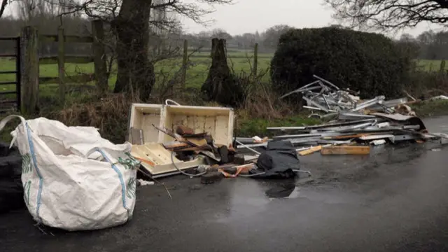 Fly-tipping in Gains Road off the A5 near Norton Canes