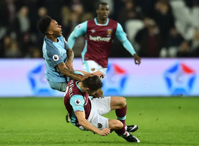 Aaron Cresswell leaves Raheem Sterling in a heap