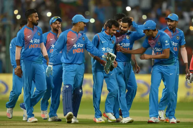 India celebrate beating England