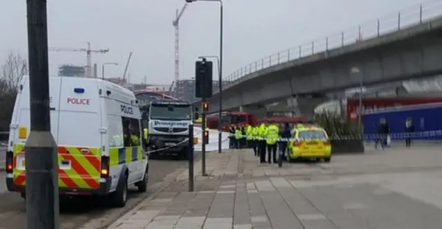 Cycling collision scene in Silvertown