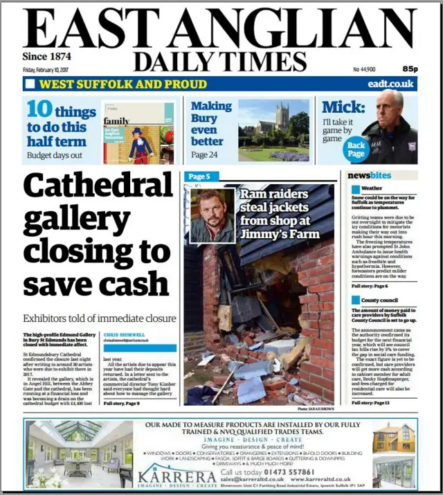 Front page of west edition of EADT