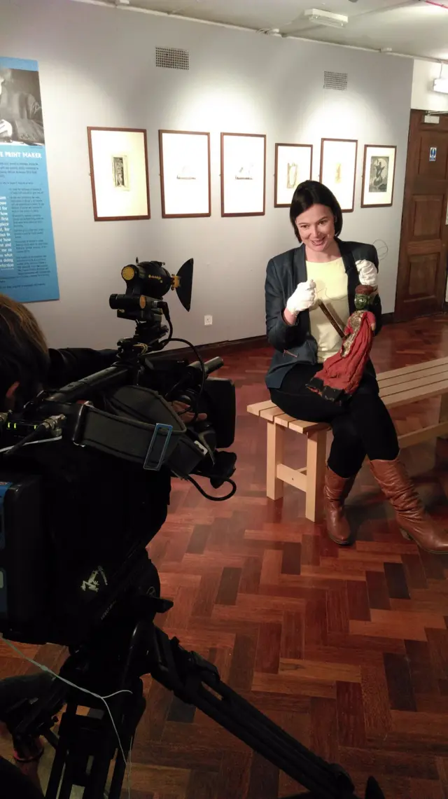 Louise Hubball holding a marionette