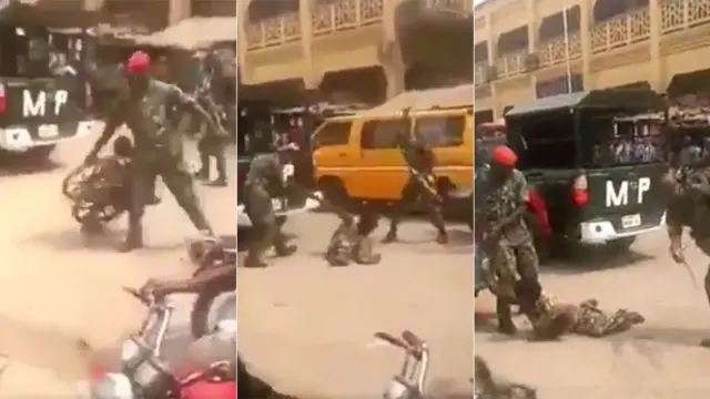 Images of soldiers beating disabled man