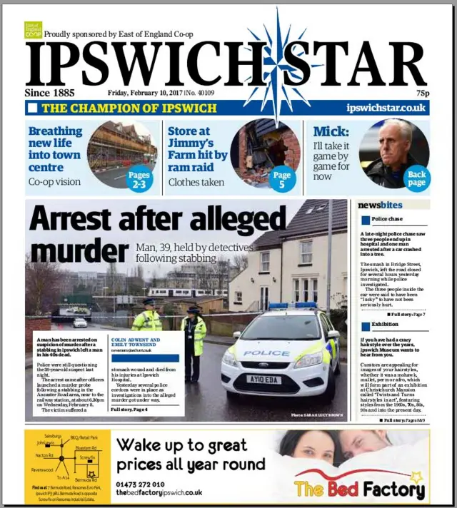 Front page of Ipswich Star