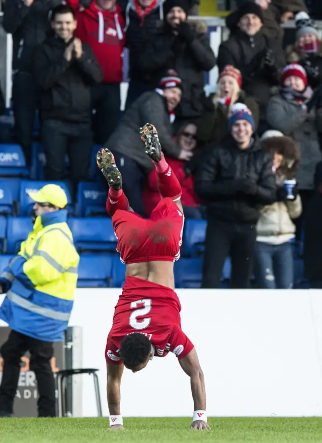 Shay Logan celebrates his winning goal in Dingwall