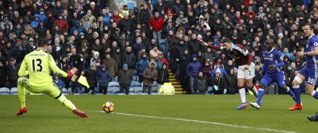 Matthew Lowton shoots at goal