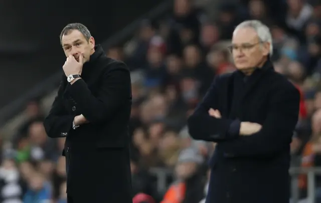 Claudio Ranieri and Swansea City manager Paul Clement