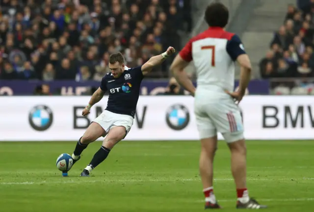 Stuart Hogg unsuccessfully kicks a penalty