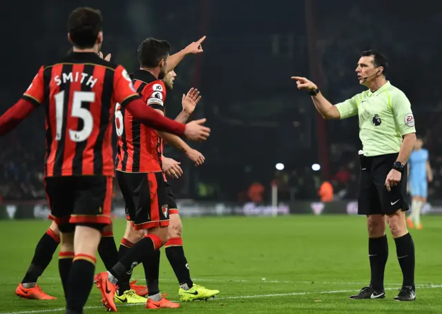 Swarbrick gestures at Bournemouth players