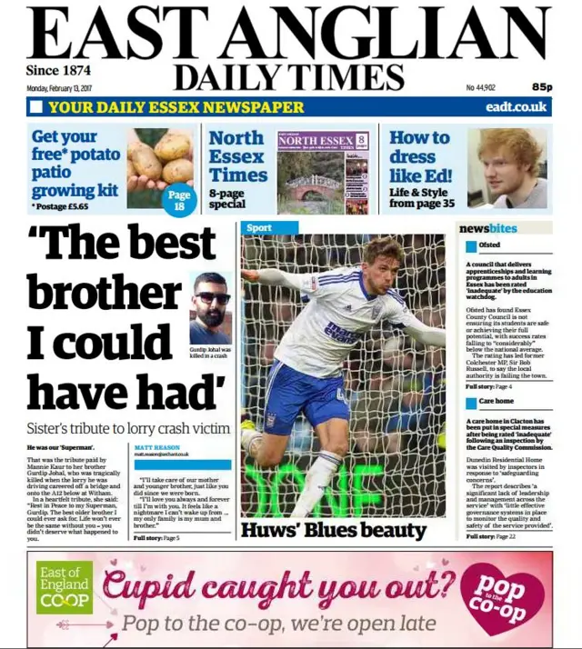 East Anglian Daily Times front page