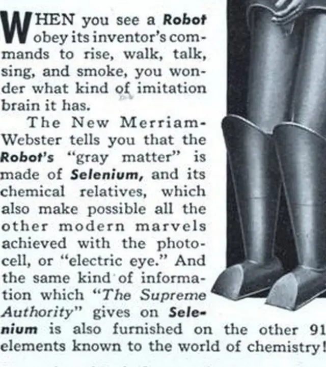 The robot advert for Merriam-Webster's dictionary from the 1930s