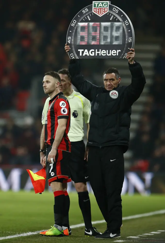 Bournemouth"s Marc Pugh waits to come on